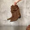 Botas vaqueras de punta fina, apiladas, otoño, corte ajustado, tacón grueso, nuevo estilo retro 2026, botas para mujer, hebilla de cinturón western, versátiles, otoño