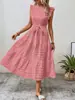 Vestido de verão novo da moda europeia e americana da Amazon, transfronteiriço, para mulheres, com mangas bufantes e detalhes de amarração, texturizado