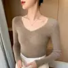 Top de punto básico de cuello en V para mujer, nuevo suéter de punto otoño/invierno, corte ajustado, que favorece la figura y con un look sofisticado