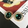Aretes Aguja de Plata Abuela de Fábrica Esmalte Verde Medio Plata Antigua Aretes de Perla Occidental Aguja de Plata Aretes Elegantes de Comercio Exterior A11