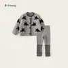 Roupas Infantis Bangxuan Primavera e Outono Novo Estilo Tops Infantis Cor Blocada Estampa de Estrela Cardigã para Meninas Casaco Suéter para Meninas