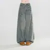 Jeans de Mezclilla Lavada Bordados Vintage para Mujer, Pantalones Rectos Sueltos Ajustados de Cintura Alta de Moda para Primavera y Otoño, Pantalones de Pierna Ancha Versátiles Adelgazantes
