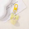 Llavero colgante de lazo de cuadros de colores con pompón, producto terminado hecho a mano para DIY, accesorio de llavero de cuentas, colgante para bolso