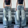 Jeans Rotos Retro Americanos para Mujer, Diseño de Cintura Alta de Verano, Pantalones Sueltos de Pierna Ancha hasta el Suelo