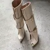 2025 Estilo Nuevo de Exportación Europea y Americana Punta Fina Tacón de Aguja Hebilla Metálica de Pin Botas para Falda Larga de Una Sola Pierna Talla Grande Botas para Mujer
