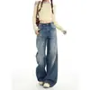 Jeans retro americanos azules de pierna ancha para mujer, nuevo estilo otoño 2026, tiro bajo, holgados, adelgazantes, de pierna recta, pantalones de largo hasta el suelo