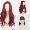 Artículo popular transfronterizo peluca sintética color vino tinto con encaje frontal cabello largo rizado gorra de peluca de moda productos en stock de fábrica