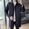 Casaco trench coat masculino de lapela simples, cor sólida, comprimento médio, solto, Outono Novo 2021, casual jovem, casaco fino masculino