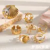 Moda Europea y Americana Nicho Estilo Vacaciones Oceánicas Joyería Acero Inoxidable Chapado en Oro de 18K Anillo de Estrella de Mar Pulpo Caracola