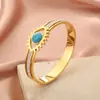 Pulsera Única de Acero Inoxidable Transfronteriza con Incrustación de Piedra Azul, Pulsera de Acero de Titanio con Diseño de Apertura de Broche y Adorno Completo de Diamantes
