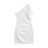 Vestido Puro Lujurioso Sexy de Hombro Inclinado con Encaje Empalmado Ladylike Cintura Adelgazante Cintura Plisada Falda Corta Ajustada a las Caderas