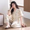 Pijama Feminino Verão Algodão Puro Pulôver Manga Curta Calças Conjunto Casual Roupa para Sair Mãe Roupa de Casa Traje de Verão