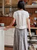 Camisa Soljghter de Lyocell Francês com Decote V e Babados Camisa com Cintura de Renda