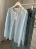 68% Tencel, Costuras en Color Contrastante Estilo Occidental, Cuello Medio Abierto, Protección Solar Rayada Ligera y Fresca, t Casual Holgada