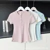 Camiseta respirável de manga curta com gola Henry, edição de balcão LULU BLING, top esportivo de yoga justo com costela
