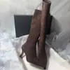 Botas de estilo coreano minimalistas hasta la rodilla, botas elásticas, botas ajustadas con cremallera lateral, botas de tacón alto de punta