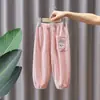 Calças casuais de outono e inverno para meninos e meninas, calças de moletom estilosas e modernas para crianças, estilo coreano, com bordado de desenho animado e forro de fleece