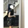 Vestido Floral Retro de Cuello en V Estilo Francés para Mujer Verano Nuevo Estilo Suave Cintura Ceñida Falda Corta para Mujeres Pequeñas
