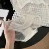 Braguitas de Malla con Lunares, Encaje y Lazo de Satén para Mujer 10A, Entrepierna Antibacteriana, de Cintura Media, Talle Alto, Estilo Hipster