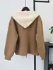 Nuevo Estilo Otoño/Invierno 2026 Cárdigan de Lana de Doble Cara Tejido con Gorro Desmontable Suéter Abrigo Holgado Casual Versátil para Mujer