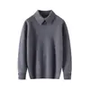 Suéter de lã infantil com gola polo para meninos e meninas, suéter simples de tricô para outono e inverno, blusa de tricô lisa de botão único para bebê