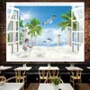 Tapiz de pared con diseño de paisaje de ventana para colgar en la pared, ideal para dormitorio, mesita de noche, decoración del hogar