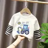 Camiseta Manga Longa Falsa Duas Peças para Meninos Algodão Puro Bonita Estilo Coreano Infantil Solta Novidades 2026 Crianças de Tamanho Médio a Grande Outono Top