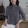 Suéter Feminino Andy de Lã com Zíper Meio e Gola Alta Outono/Inverno Camada Interna Para Pessoas Baixas Top Estiloso Moda que Reduz a Idade Camada de Base Feminina