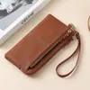 Correa de Muñeca Personalizada Billetera Larga para Mujer, Bolso de Mano de Cuero Granulado, Cremallera de Tres Capas, Bolso para Teléfono de Gran Capacidad para Mujer