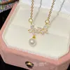 Collar Colgante de Mariposa con Circonita y Perla Dulce y Exquisito para Mujer, Cadena para Clavícula Estilo Lujo Ligero de Verano al por Mayor