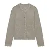 Cárdigan de Punto Acanalado con Bloques de Color Estilo Coreano para Mujer, Suéter Corto Delgado de Manga Larga con Cuello Redondo, Ropa de Mujer de Comercio Exterior