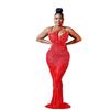 C6075 Moda Europeia e Americana Transfronteiriça AliExpress Amazon Vestido Feminino Sem Mangas Decote V com Strass e Renda Mulheres