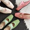 Francés Cómodo Todo Combinable Altura Interior Aumentada Zapatos Muller de Piel de Vacuno 2025 Tacón Medio Punta Cuadrada Cuero Genuino Punta Exterior Zapatillas