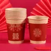Vaso de Papel para Boda Vaso Desechable para Boda Vaso de Papel Rojo Engrosado para Banquete de Boda Vaso para Agua para Boda y Hogar Suministros para Boda