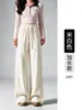Pantalones de lana de pierna ancha en color gris azul oscuro para mujer, nueva colección de otoño 2026, de talle alto, adelgazantes, de pierna recta, casual, pantalones de mezcla de algodón europeos