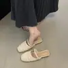 Mules de Tacón Bajo Cerrados sin Talón First Encounter para Mujer, Zapatos sin Espalda Tejidos Estilo Bohemio para Mujer