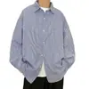 Camisa de Manga Larga a Rayas para Hombre, Tallas Grandes, Moderna, Corte Holgado, Estilo Japonés, Casual, Estilo Perezoso, Top de Primavera