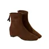 Botines skinny de ante con punta cuadrada retro para mujer, nueva colección otoño/invierno 2026, versátiles, que realzan la altura, con cremallera trasera, botines de tobillo y tacones gruesos.