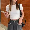 Camiseta Vermelha Feminina Manga Curta Justa Sexy Verão Algodão Puro Slim Slim Ombro Direito Top