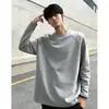 Camiseta de manga larga con cuello redondo y patchwork estilo americano para hombre, otoño e invierno, corte limpio, deconstruida, talla grande, holgada, camiseta básica simple