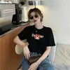 Camiseta de manga corta para mujer con estampado de dibujos animados estilo coreano, nueva de verano fina de cuello redondo ajustada versátil casual para mujer, transfronteriza