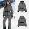 ZA Europa y Estados Unidos transfronterizo 2025 nuevo traje de chaqueta de esquí cálida ajustada para mujer chaqueta acolchada de algodón plumón algodón pantalones acampanados