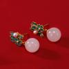 Pendientes de jade hetiano natural de imitación de estilo étnico de marea nacional, herencia femenina, pendientes de esmalte retro con cuentas redondas y artesanía de oro antiguo.