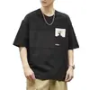 Camiseta de Manga Corta con Bolsillo Patchwork de Peso Pesado para Hombre 2026 Verano Nueva Holgada de Cuello Redondo Manga Media