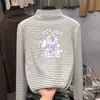 Estilo Otoño e Invierno Moda para Bebés Elegante Camiseta de Forro Polar para Niñas de Tamaño Mediano a Grande Cuello Medio Alto Manga Larga Top Rayado