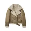 Chaqueta de una pieza de gamuza y pelo, estilo europeo y americano, nueva para otoño e invierno, de lana de cordero, cálida, chaqueta de motociclista para mujer