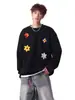 Sudadera con cuello redondo y bordado floral pesado estilo americano para hombre y mujer, marca de moda para primavera y otoño, top pullover versátil casual holgado