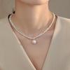Collar Apilado de Perlas de Lujo Ligero Estilo Francés de Alta Gama para Mujer Diseño Nicho Cadena de Clavícula Plata Rota Cadena de Collar de Moda 2024