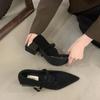 Zapatos Mary Jane Versátiles Retro de Gamuza con Punta Fina y Correa Única, Tacón Grueso 2026 para Mujeres Menudas, Zapatos Planos Forrados de Felpa para Otoño e Invierno