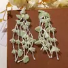 Brilho de Primavera Dopamina Longa Franja Folha de Bordo Vinha DIY Brincos Frescos Tarraxas Acessórios de Orelha Femininos de Primavera